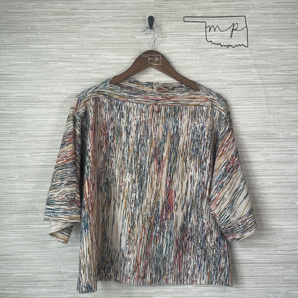 Jo Hanna York Blouse Womens 16 Multi-Color Abstract Stripe Boat Neck Vintage